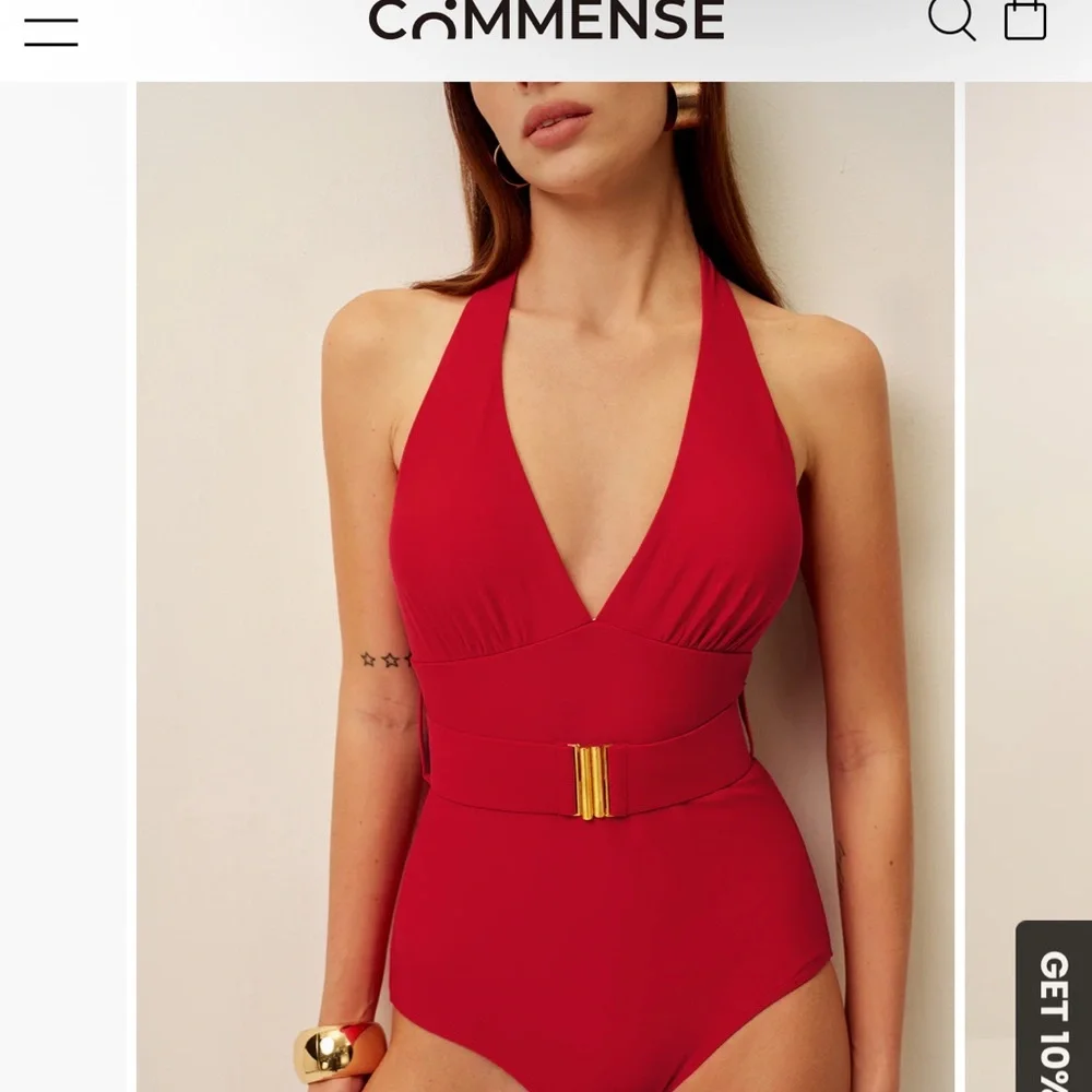Commense Red Scarlet Halter One-Piece Swimsuite. Size L - Picture 3 of 10
